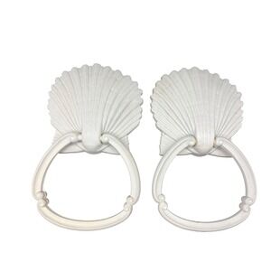 Vintage Homco Bathroom  Seashell Towel Ring Holder Pair Nautical